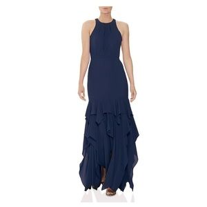 Halston Sleeveless Ruffle Skirt Georgette Gown